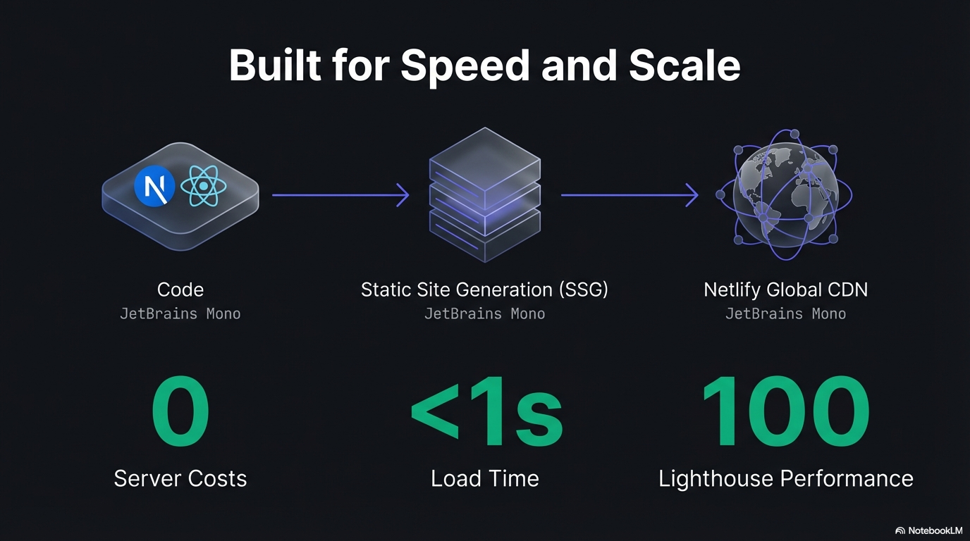 Built for Speed and Scale — 0 server costs, sub-1s load time, Lighthouse 100